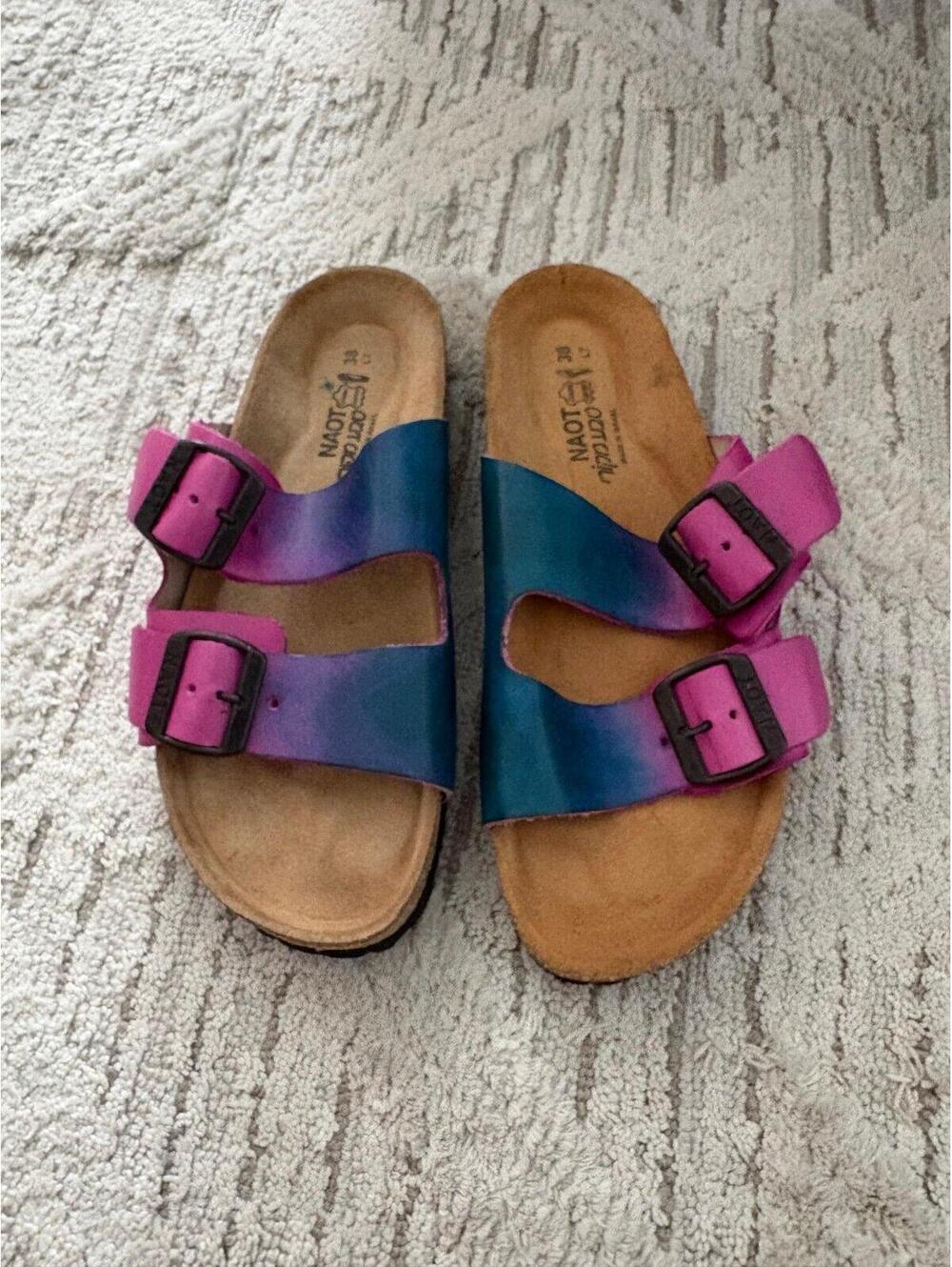Naot Colorblock Leather Sandals Size 38 (US 7-7.5) Pink Blue Adjustable Straps